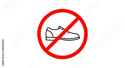 Shoes prohibited symbol with red circle and diagonal line
