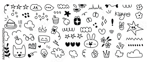 set of cute pen line doodle element vector hand drawn