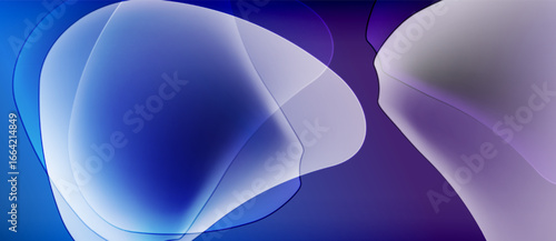 Abstract fluid shapes, blue purple hues, smooth gradients. Minimalist design, calming aesthetic, digital art composition.