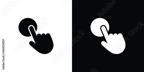 Finger Pushing Round Button Icon Black and White Hand Pressing Switch Selection