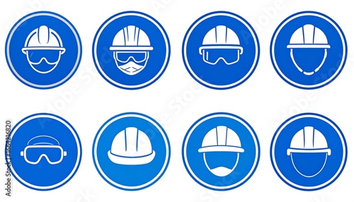 Various safety symbols depicting protective equipment for construction workers and industrial personnel.
