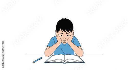 A young student struggles with difficult studies feeling overwhelmed and discouraged by the challenging academic material