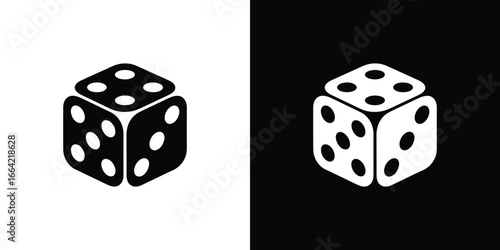 Isolated White and Black Dice Icons with Rounded Edges on Contrasting Backgrounds