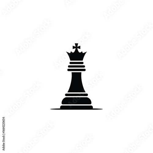 Minimal Black Chess King Piece Silhouette on White Background, Classic Game Element