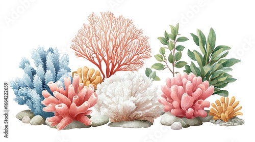 Undersea Paradise A Watercolor Depiction of a Lush Coral Reef Ecosystem, teeming with vibrant life and diverse marine flora.