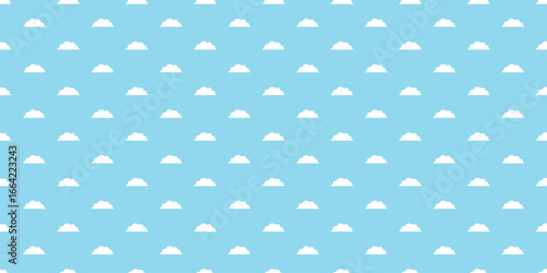Seamless blue sky cloud pattern vector, cute cartoon background design for kids, fabric, wallpaper, wrapping paper, digital graphics, nursery decor, textile print, baby shower and modern illustration