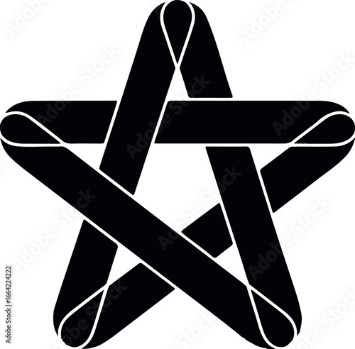 Bold Black Interlocking Pentagram Design on White Background