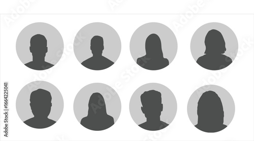 Simple Gray Avatar Icons Representing Male And Female Profiles.