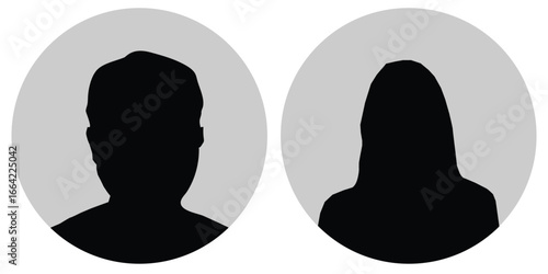 Simple Gray Avatar Icons Representing Male And Female Profiles.