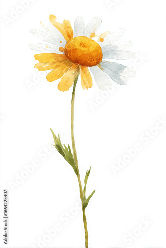 Beautiful watercolor illustration of daisy flower with vibrant yellow and white petals
