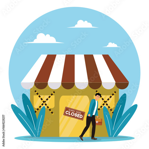 Office closing down out concept of business, store, end business signboard problem.