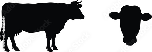 Cow silhouette illustration, cattle head icon, farm animal design, livestock vector art, dairy cow graphic, agriculture symbol, rural farming image