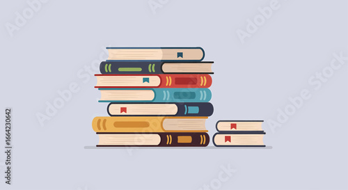 Stack of colorful books on a plain background, educational or reading concept