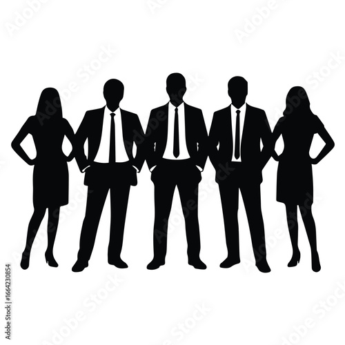 Silhouette of a team of business professionals standing together in a confident and professional manner