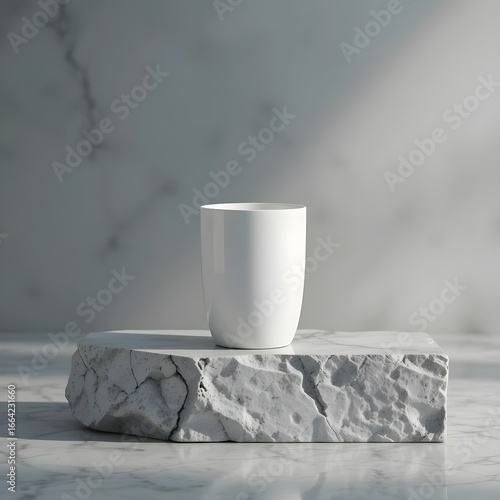 Minimal White Tumbler Mockup on Stone Surface