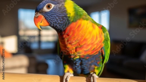 Charming Rainbow Lorikeet Bird Portraits in Home Setting: A Playful Sequence of avian close-ups