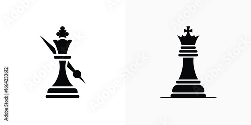 Two Kings Chess Piece Silhouette, Crowned Chessboard Figure on Transparent Background