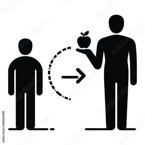 Silhouette icons of person transforming with healthy eating advice from nutritionist 