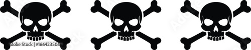 Skull and crossbones danger sign, toxic hazard warning, poison alert symbol, deadly chemical vector, pirate flag illustration, safety caution icon