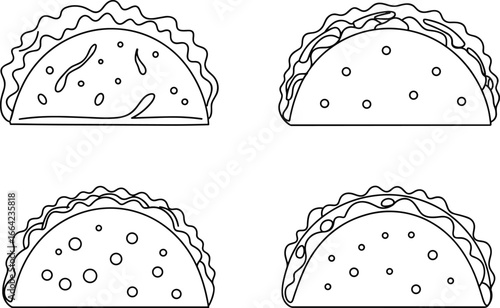 Taco icon, Mexican food, taco outline, fast food symbol, tortilla graphic, delicious snack, street food illustration, traditional cuisine design