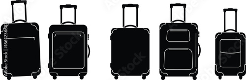 Travel luggage silhouette, suitcase icon, baggage vector, airport trolley case, vacation bag, carry on design, tourism symbol, black travel illustration