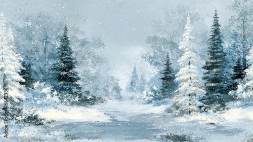 Winter forest scene with snow