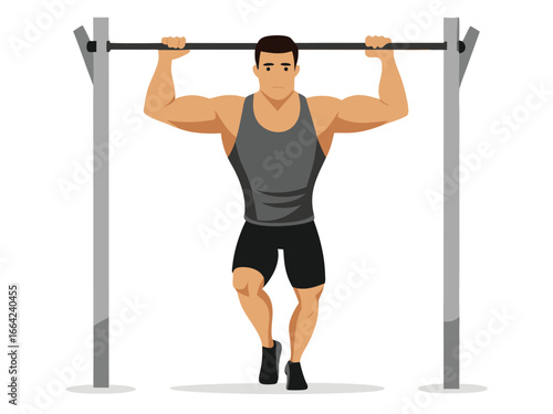 Man doing pullups isolated on white background, fitness and strength training