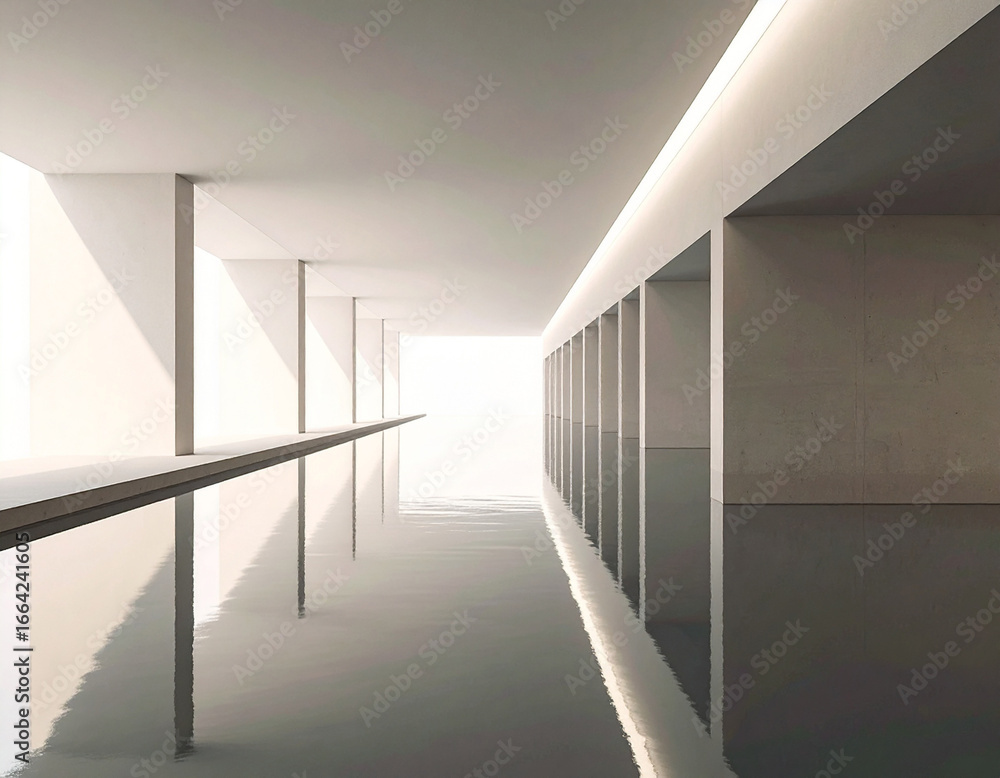 Obraz premium 水の回廊と静寂な光景 / Water Corridor and Serene Light
