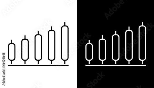 Single icon representing financial market growth and investment progress with an ascending candlestick chart sequence, symbolizing positive economic trends and upward performance