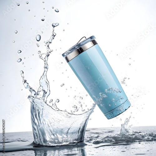 White Tumbler Mockup with Water Inspired Background
