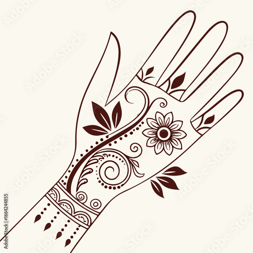 mehendi style Hand drawn vector illustration of floral elements on hand