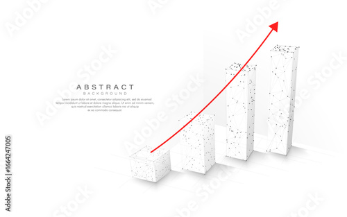 Red graph arrow up showing on the stock market 3D bars. low poly polygon wireframe