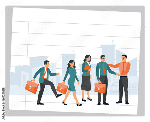 Onboarding new employee concept. Businessman manager Office Shaking Hands   with new staff to team.