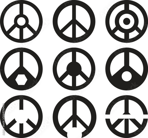 Collection of diverse black and white peace symbols