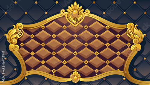 Vector art of elegant golden headboard with diamond pattern and ornate crest, adding a touch of luxury and sophistication to any bedroom interior