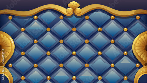Vector art of elegant blue quilted headboard with golden accents, perfect for adding a touch of luxury and sophistication to any bedroom or interior design project