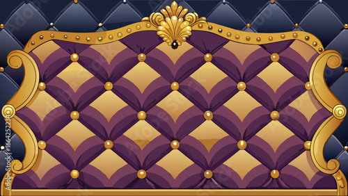 Vector art of elegant purple and gold quilted headboard with a luxurious design, perfect for adding a touch of royalty and sophistication to any interior decor
