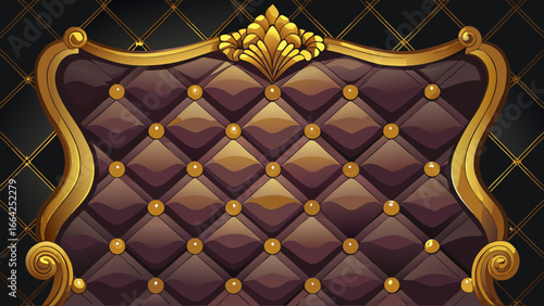 Vector art of elegant quilted headboard with golden accents and diamond pattern for a luxurious and classic bedroom interior design