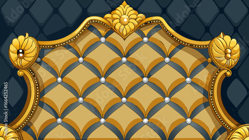 Vector art of golden quilted headboard with golden frame, luxurious texture and classic design, perfect for adding a touch of royalty to any interior