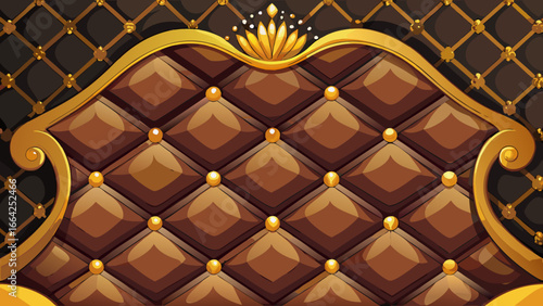 Vector art of brown quilted headboard with golden frame, luxurious texture and classic design, perfect for adding a touch of royalty to any interior