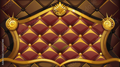 Vector art of elegant red leather headboard with golden accents and a diamond pattern, perfect for adding a touch of luxury and sophistication to any interior design