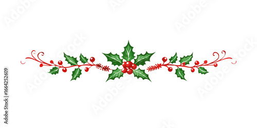 Holly garland with swirls and berries in red and green