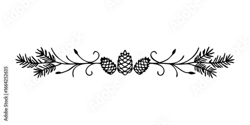 Black pine garland with pinecones in symmetrical border