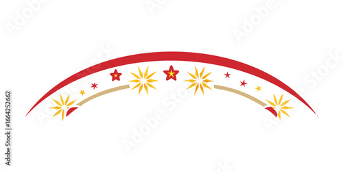 Red curved ribbon with yellow stars and sparkles