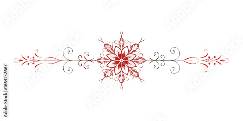 Red snowflake swirl with silver flourish ornament