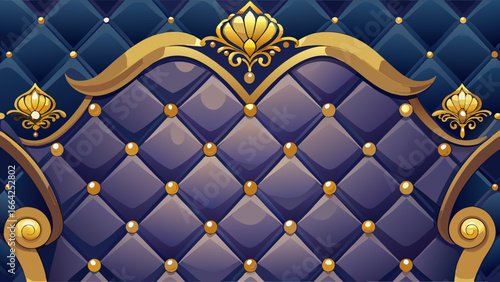 Vector art of luxurious blue and gold headboard with a quilted pattern, perfect for adding a touch of royalty and elegance to any bedroom interior design project