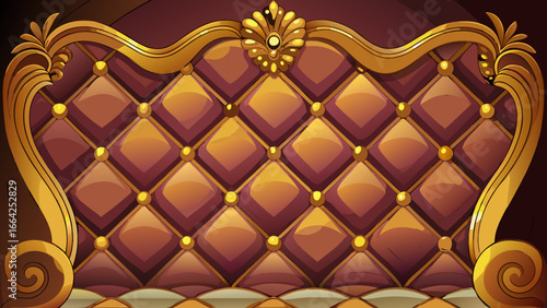 Vector art of luxurious gold and brown headboard with a quilted pattern, perfect for adding a touch of royalty and elegance to any bedroom interior design project