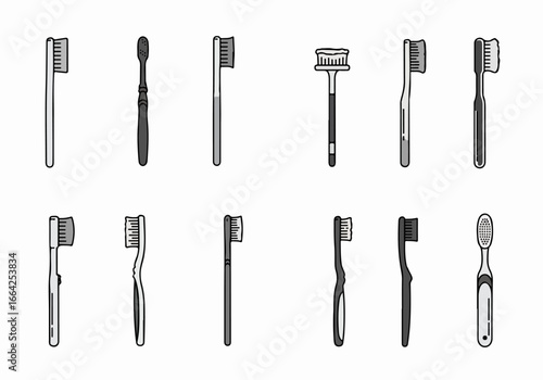 Various toothbrush types collection with transparent background