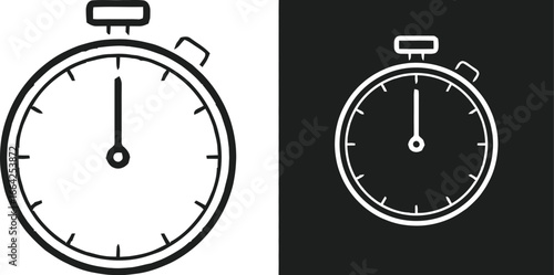 Simple line drawing of a stopwatch in white and black backgrounds