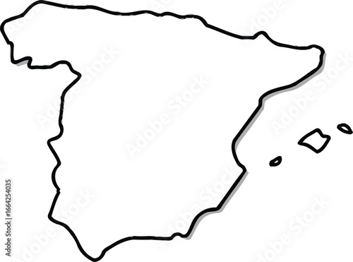 Outline map of spain and the balearic islands in black and white
